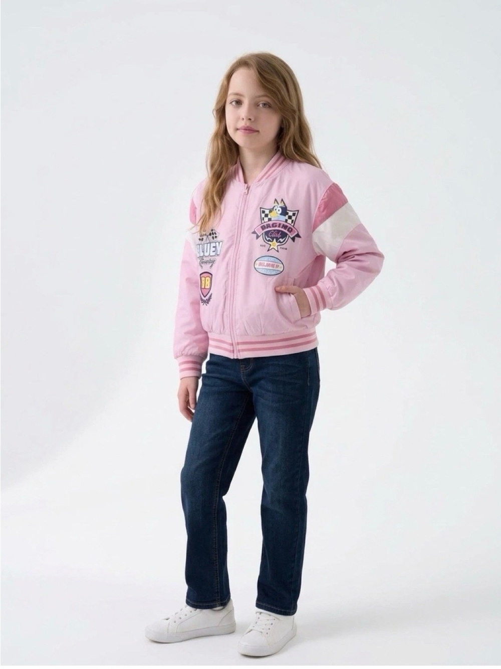 Girls' Bluey Pink Bomber Jacket with Patch Details